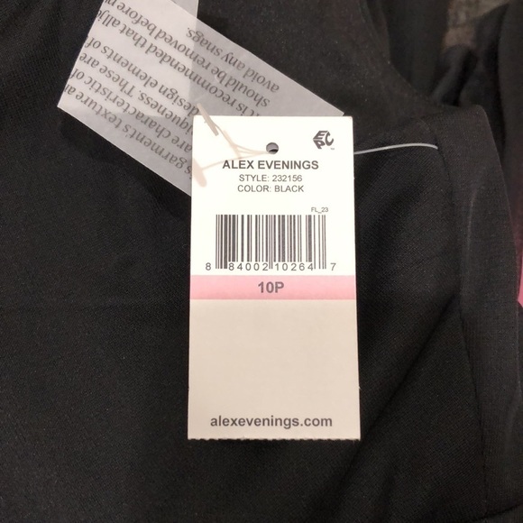 NWT Alex Evenings Gown Maxi Dress Size 10P Black Cowl Neck Cascading Ruch Side - Picture 9 of 12